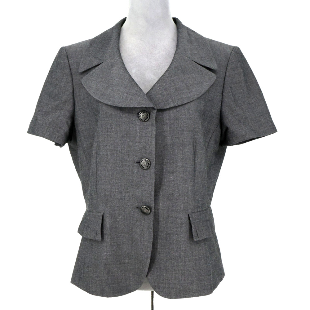 Tahari Jacket Womens 14 Gray Lined Blazer Short Sleeve Pockets ASL Career